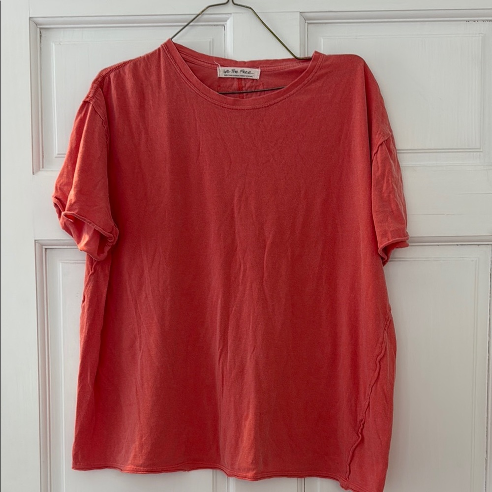 Free People Red Relaxed Boxy Short Sleeve Tee